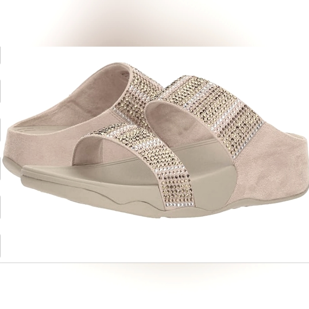 FitFlop FLARE Strobe Slide Sandals Gold Ombré Jeweled Sparkle Size 11